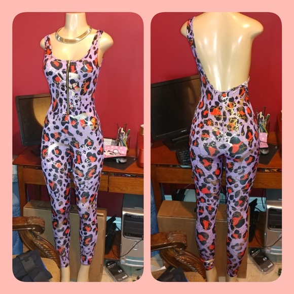 Open back  purple  skinny fit jumpsuit - Picture 1 of 4